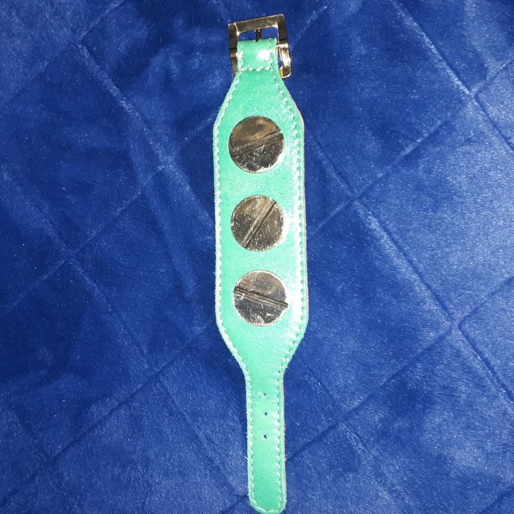 CC SKYE Green Leather Giant Screw Cuff Bracelet